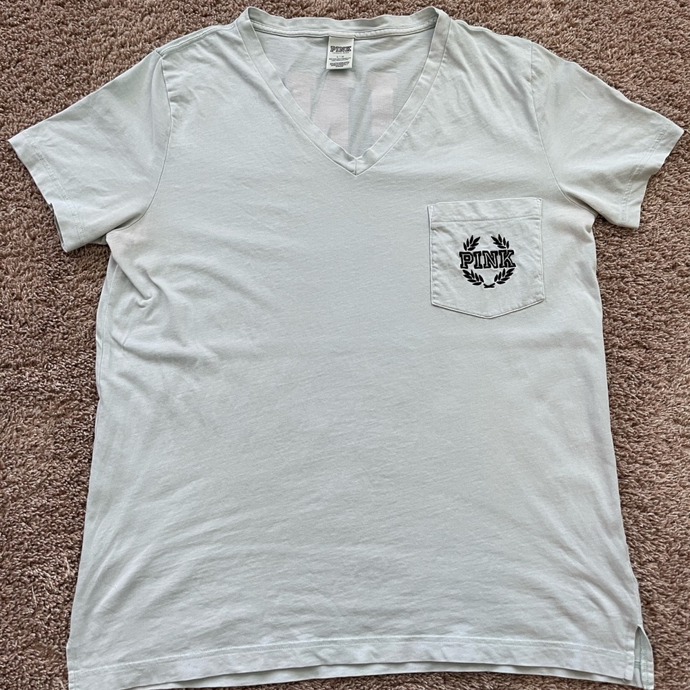 PINK V-Neck Short Sleeve with Pocket